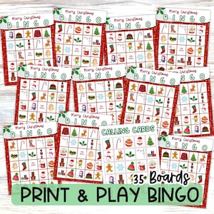 Christmas Bingo 35 Boards & Calling Cards, Holiday Family Party Activity, Printable  Picture Bingo Kids, Stocking or Santa Hat Senior Bingo
