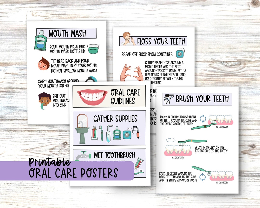 Brushing Teeth Posters Printable Oral Care Instruction Steps - Etsy