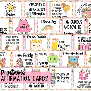 Daily Affirmation Cards for Kids, Back to School Quote Cards, Lunch Box Notes, Classroom Posters, 50 Cards Printable PDF or Digital PNG File