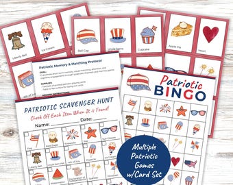 Patriotic Bingo, Independence Day Activity Bundle, 4th of July Party Games, Group Protocols for LTC / Recreation Activity Director Resource