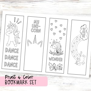 Einhorn Lesezeichen-Set, druckbare Malvorlage, positive Affirmation Aktivität für Kind, niedliches Geburtstags-Gastgeschenk Handwerk, Meerjungfrau-Set enthalten