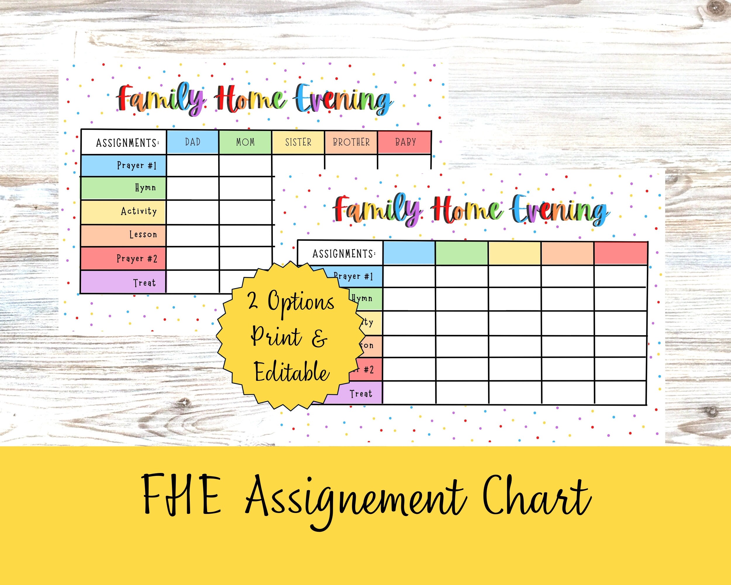 Printable Family Home Evening Chart Editable FHE Chart Assignments for