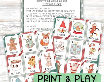 Christmas Card Game Printable, Numbered Playing Cards Winter Seasonal Characters, Includes Go fish, War, Old Maid, Slap Jack, Memory & More