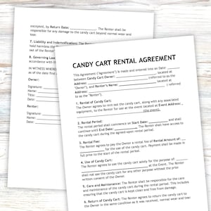 Candy Cart Rental Agreement Editable Template, Event Service Contract, Printable Business Agreement, Concessions Vendor Booth Rental Forms