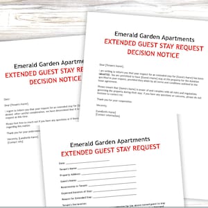 Tenant Guest Extended Stay Request Form, Approve or Deny Landlord Letter,  Editable Template for Property Management, Lease Agreement Notice