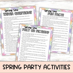Puede incluir: Un conjunto de actividades de fiesta de primavera imprimibles. Las páginas coloridas presentan preguntas de trivia, datos divertidos y preguntas de verdad o ficción sobre la primavera.