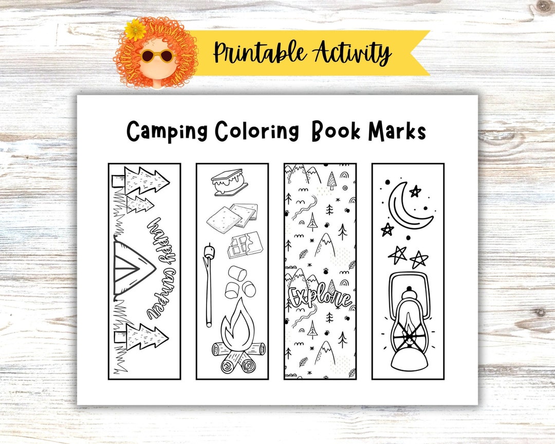 Color Your Own Bookmark Printable Camping Coloring Page for Etsy