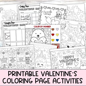 Valentine Day Coloring Bundle, Drawing, Coloring Bookmarks, Heart Crown Hat & Glasses, Color By Number, Class or Homeschool Craft Activity