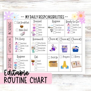 Customizable Daily Responsibility Chart with Pictures After School Routine Chart for Kids Morning Checklist Bedtime Routine Kid Chore Chart