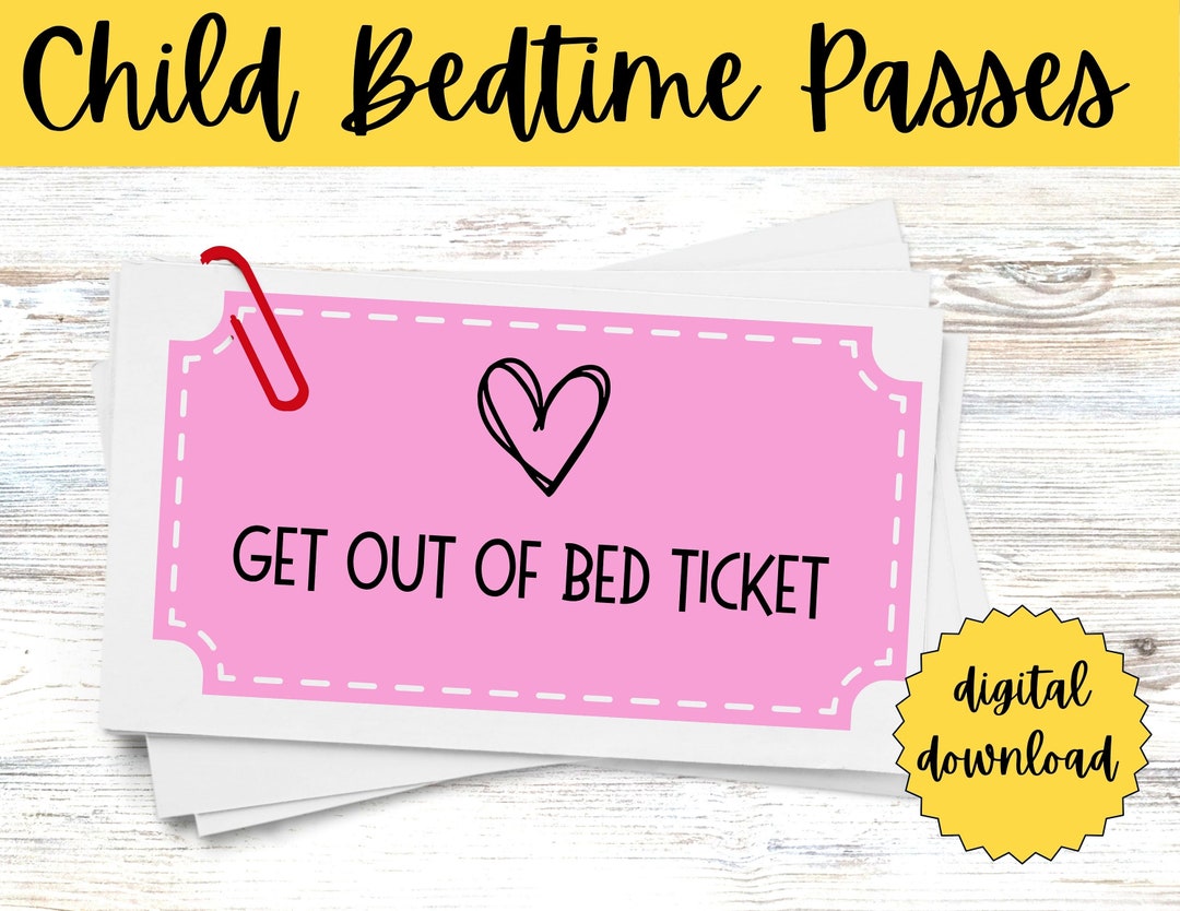 Pink With Heart Printable Get Out Of Bed Ticket Bedtime Pass Etsy