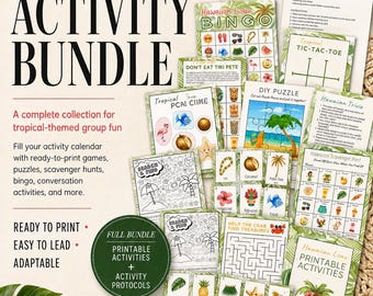 BIG Hawaiian Luau Activity Bundle, Party Games, Puzzles, Bingo, Playing Card, Includes  Activity Protocols for Recreation Directors / Groups
