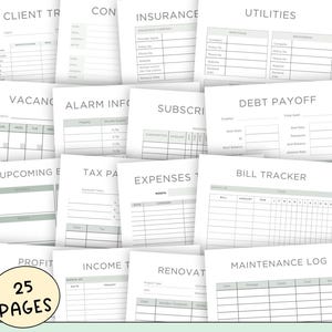Multiple Printed Pages with Various Titles. Rental Property Planner with 25 Printable Pages.
