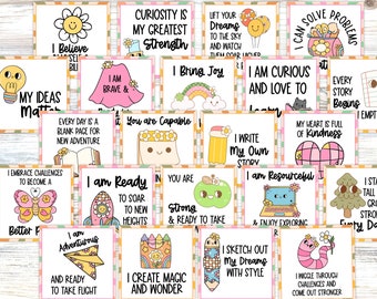 Daily Affirmation Cards for Kids, Back to School Quote Cards, Lunch Box Notes, Classroom Posters, 50 Cards Printable PDF or Digital PNG File