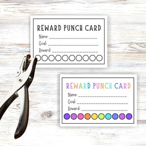Cartes perforées de récompense, système de récompense imprimable pour les enfants, incitation au bon comportement, système de prix de corvée, tableau d'autocollants arc-en-ciel pour la classe,