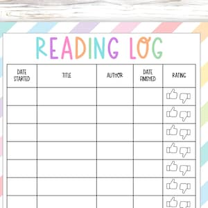 School Reading Log, Reading Reward Chart, 20 Minute Daily Homework Assignment, Summer Reading Journal, School Student Book Rating Tracker