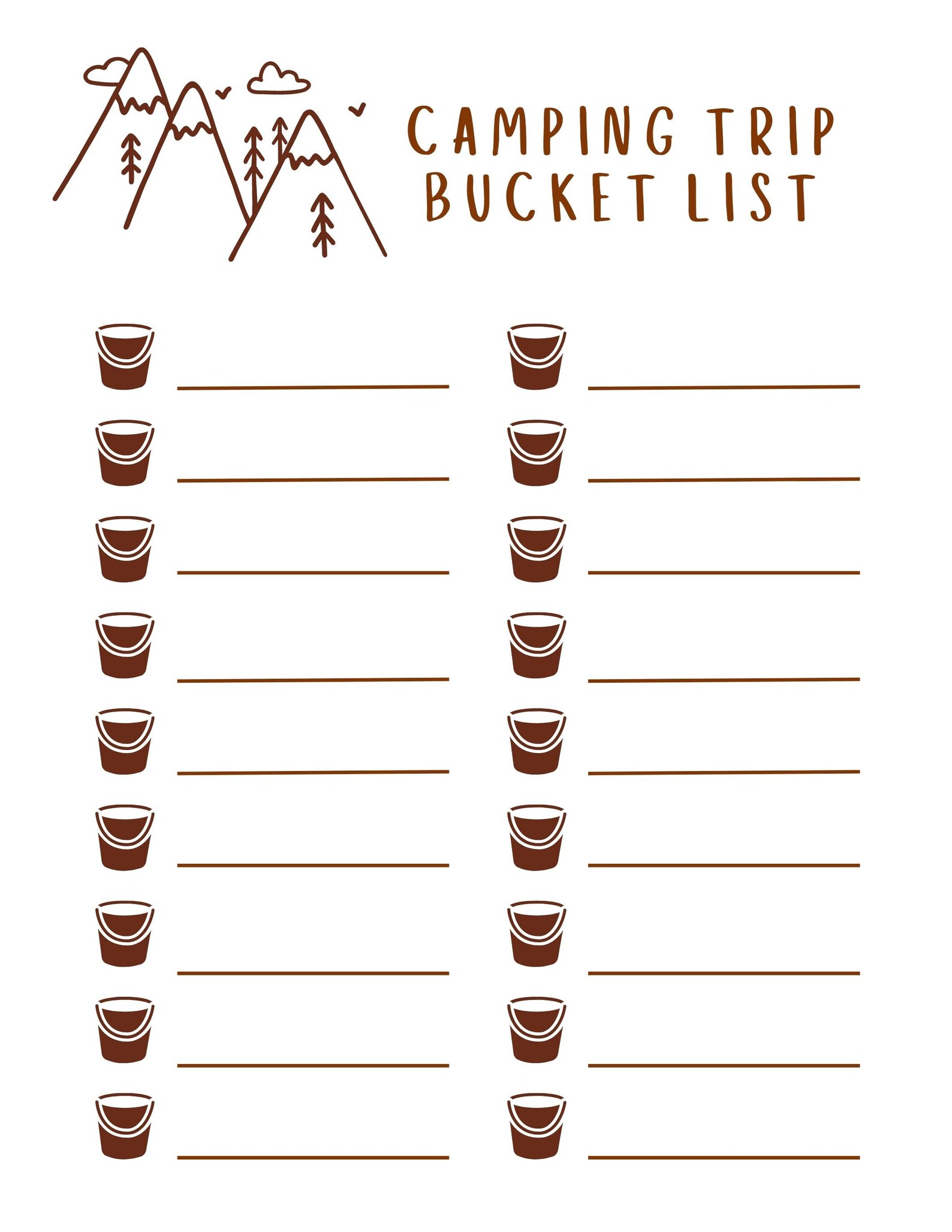 Printable Bucket List & Summer Camp Reflection Prompted Journal for