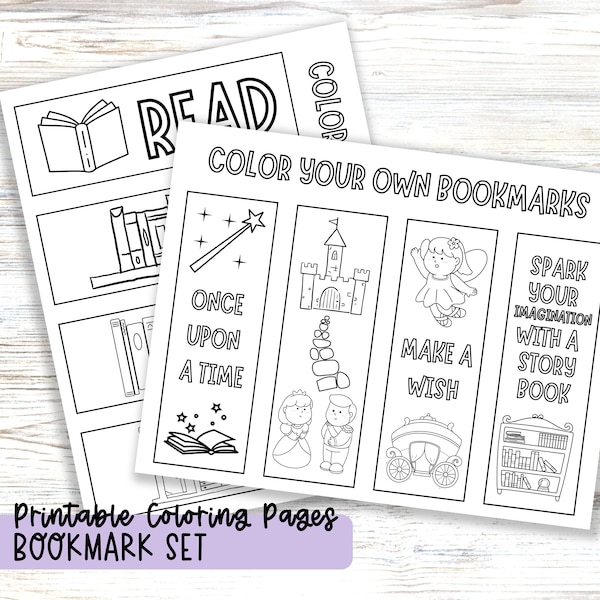 Fairy Tale Story Bookmark Set, Once Upon a Time Coloring Page, Printable Coloring Bookmarks Craft Kid Activity, Create Your Own Bookmark