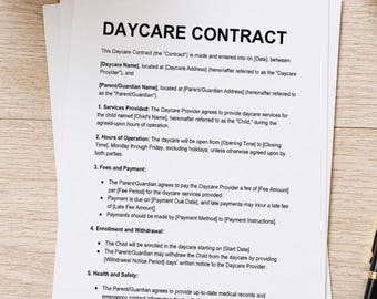 Daycare Contract & Editable Parent Registration Form, Home Daycare Business Management Templates, Policies Procedures Paperwork Starter Kit