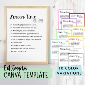 Family Rules for Screen Time. Guidelines for Kids and Teens for Online Use and Mobile Devices. Edit and Printable Sign for Home