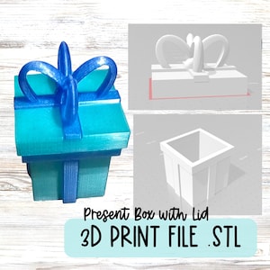 3D Print STL File for Christmas Gift Box with Removable Lid, Small Birthday Gift Holder,  Holiday Décor, Multi-Color Ribbon Option