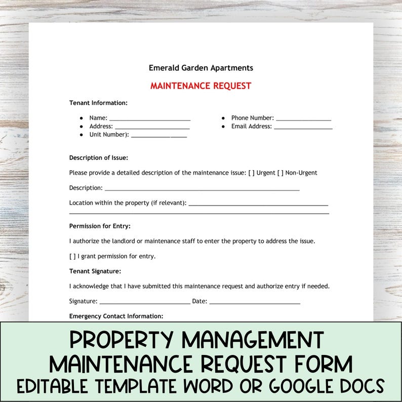 Maintenance Template Bundle for Property Management, Editable Request ...