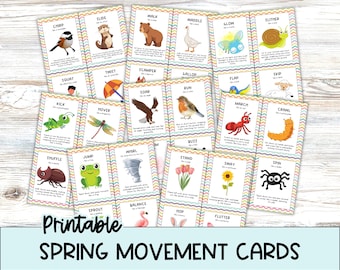 Movement Cards for Kids, Printable Animal & Seasonal Themed Guided Exercise Flash Cards, Physical Activity for Spring Break or Brain Break,