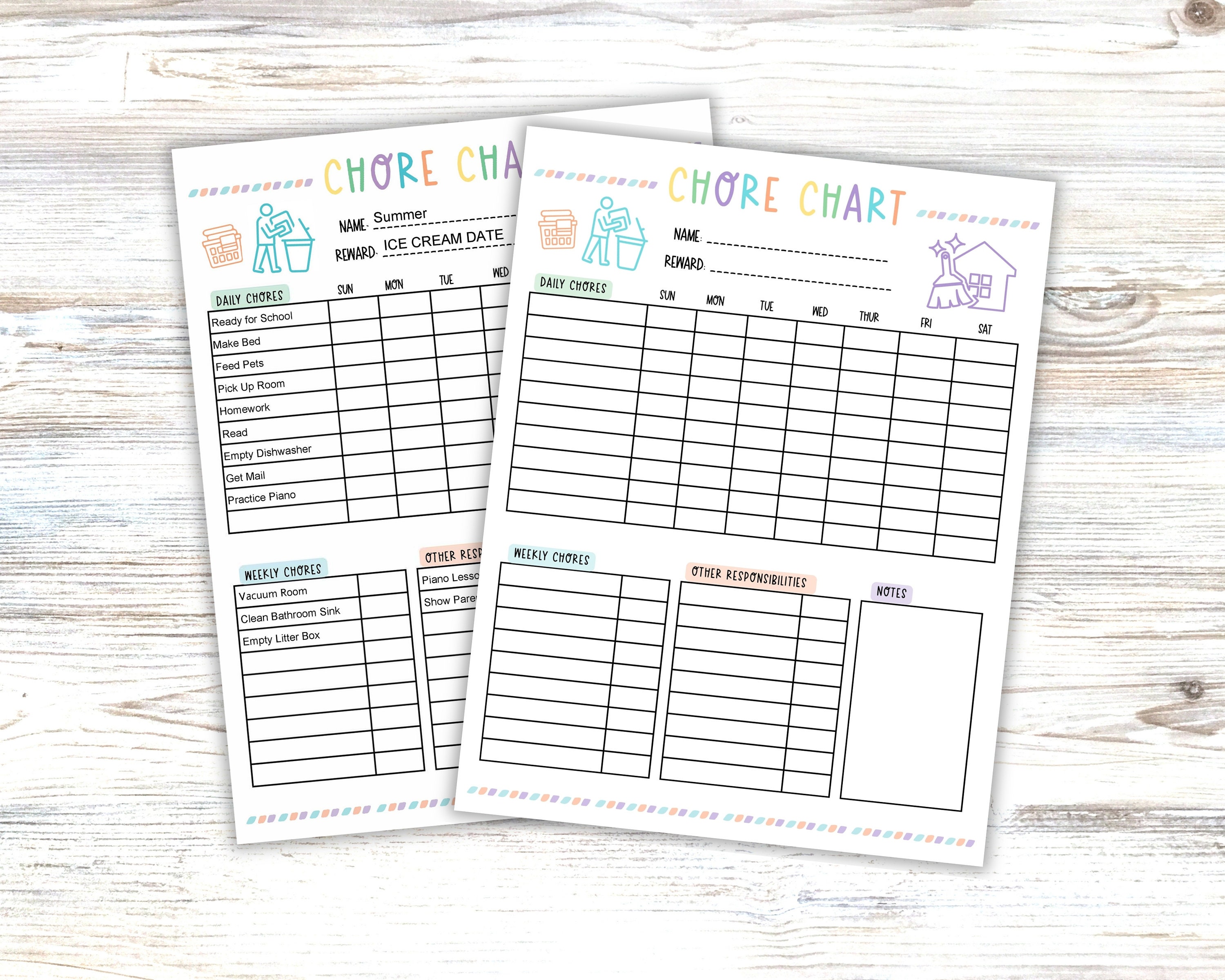 Weekly Chore Chart & Daily Tasks Editable Responsibilities List for ...