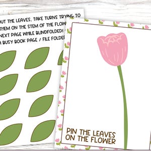 Pin the Leaf on the Flower Game for Toddlers and Kids Printable Learning Activity STEM File Folder Game or Busy Book Printable Activity