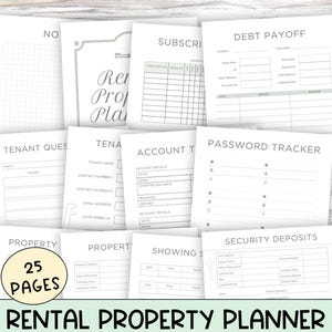 Multiple Printed Pages with Various Titles. Rental Property Planner with 25 Printable Pages.