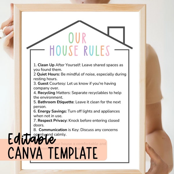 Editable House Rules Chart for Kid and Families Household Rules Chart Family Values Chart Family Rules Printable FHE Lesson Family Council