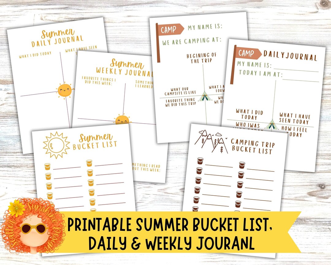 Printable Bucket List & Summer Camp Reflection Prompted Journal for