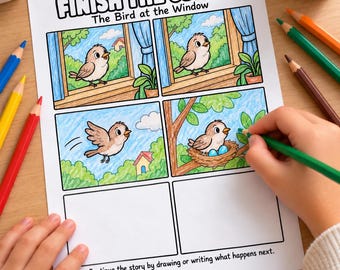 Finish the Comic, Create a Comic Book Coloring Page, Writing and Drawing Activity, 40 Story Panels, Printable Pages