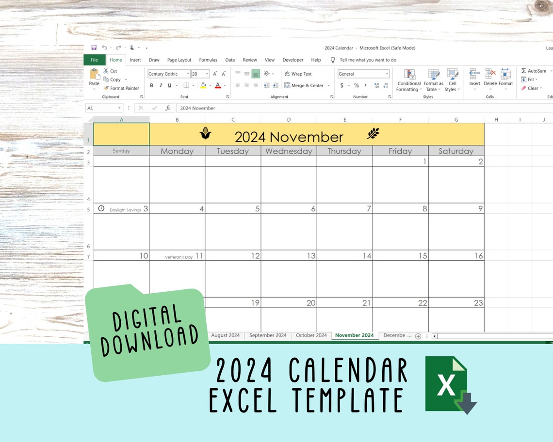 2024 Calendar Excel Template 12 Months Planner Spreadsheet Etsy