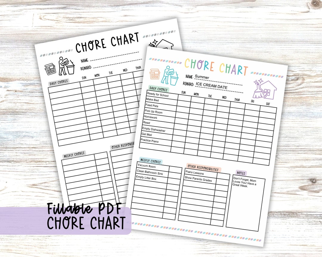 Weekly Chore Chart & Daily Tasks Editable Responsibilities List for ...