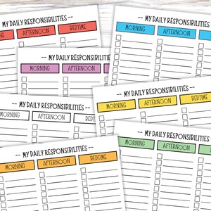 Daily Responsibility Checklist, Printable Chore Chart, Morning Routine Responsibilities , After School Chores, Bedtime Routine Fillable PDF