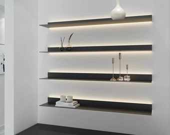 Double Recessed LED Built In Aluminum Floating Shelf