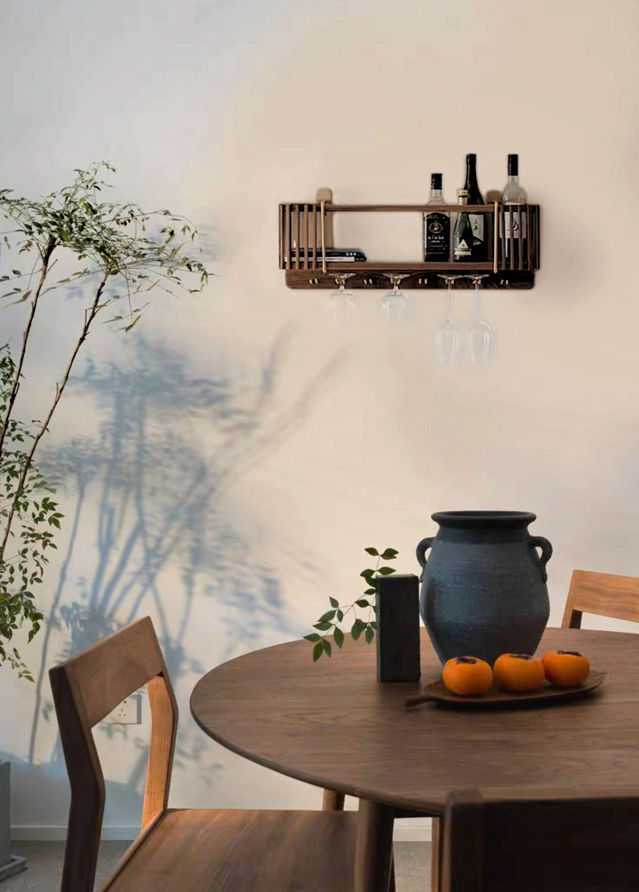 Solid Walnut and Brass Floating Shelf With Glass Rack Etsy