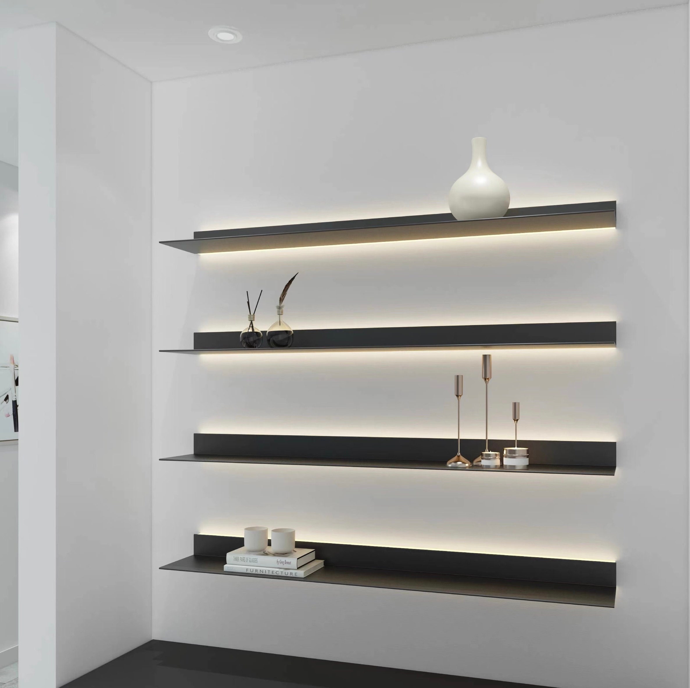 Double Recessed LED Built in Aluminum Floating Shelves Etsy Australia