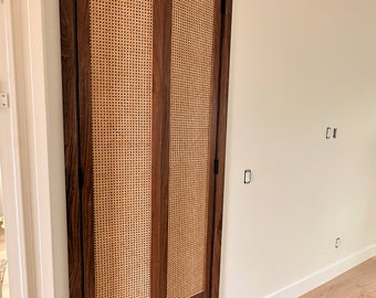 Custom Arch Design Walnut Rattan Cane Webbing Interior Door Closet Doo