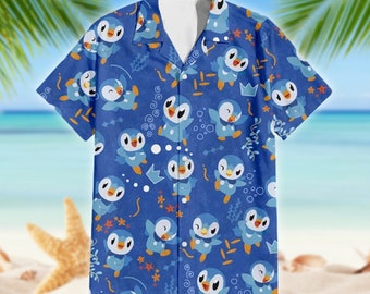 Penguin Hawaii Shirt, Monster With Crown Button Up Shirt, Japanese Anime Hawaiian Shirt, Shirt Gift, Pocket Monster 3D All Over Print Shirt