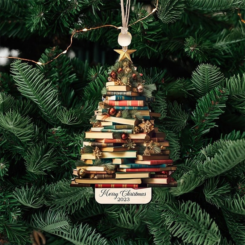 Personalized Christmas Book Tree Ornament, Book Lover Christmas Ornament, Book Club Ornament