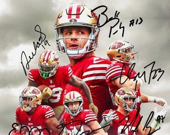 Brock Purdy Christian McCaffrey George Kittle Deebo Samuel Bosa San Francisco 49ers Signed Photo Autograph Print Poster Wall Art Home Decor