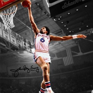Julius Erving Philadelphia 76ers Cradle Dunk signiertes Foto Autogramm Druck Poster Wand Kunst Home Decor
