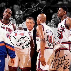 Patrick Ewing Charles Oakley John Starks Harper Mason Pat Riley New York Knicks Signed Photo Autograph Print Poster Wall Art Home Decor