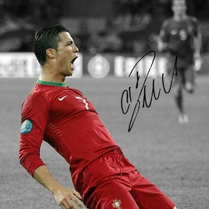 Cristiano Ronaldo Portugal Fussball Legende signiertes Foto Autogramm Druck Poster Wand Kunst Wohnkultur