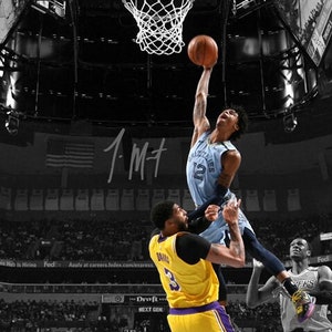 Ja Morant Memphis Grizzlies over Anthony Davis Signed Photo Autograph Print Poster Wall Art Home Decor
