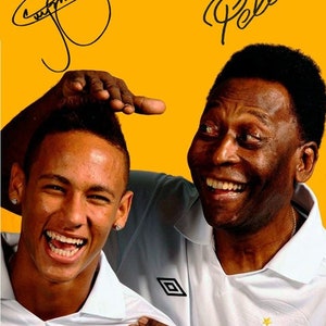 Pele Neymar Jr Brasilien Fußballlegende Superstar signiertes Foto Autogramm Druck Poster Wand Kunst Wohnkultur