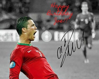 Unique Personalized Gift for him Cristiano Ronaldo Portugal Soccer Photo Autograph Print Poster Wall Art Home Decor Happy Birthday Man Cave
