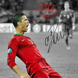Einzigartige personalisierte Geschenk für ihn Cristiano Ronaldo Portugal Fußball Foto Autogramm Druck Poster Wall Art Home Decor Happy Birthday Man Cave