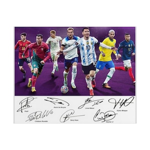 Lionel Messi Cristiano Ronaldo Neymar Kane Pedri Mbappe Soccer Superstars Signed Photo Print Autograph Wall Art image 1